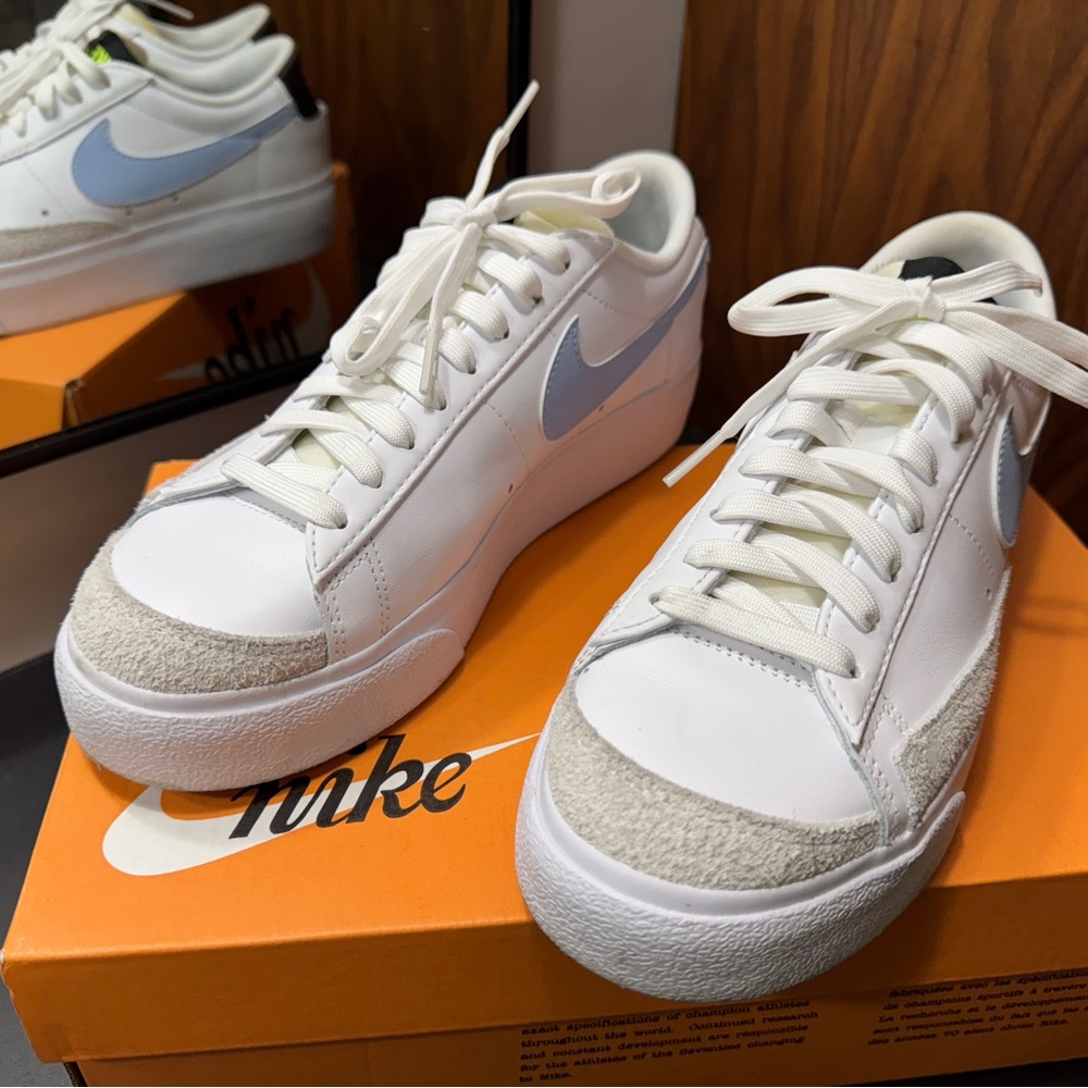 Nike White with light blue, low, platform